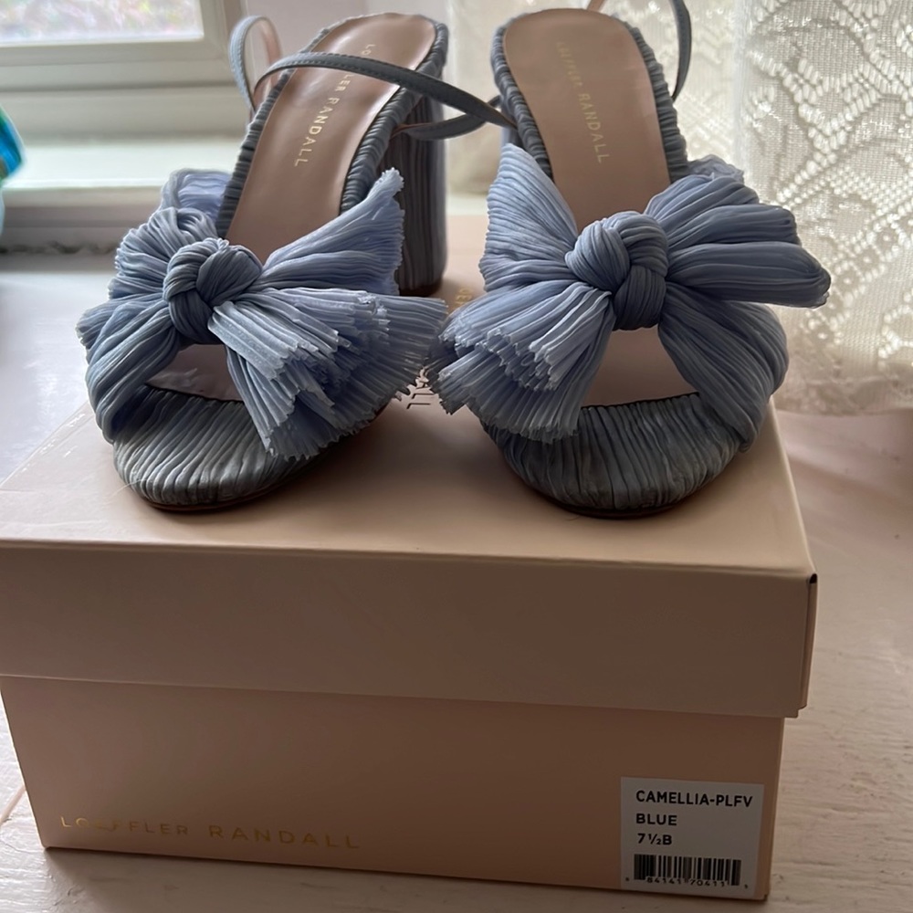 Loeffler Randall Blue Pleated Bow Heels